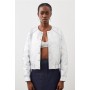 Silver Figure Form Bandage Knit Foiled Bomber Jacket