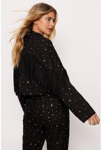 Real Suede Studded Fringe Detail Jacket