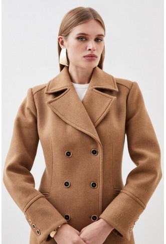 Italian Manteco Wool Mix Military Double Breasted Midi Coat