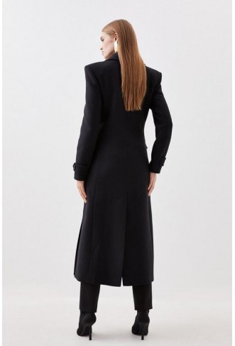 Italian Manteco Wool Double Breasted Tab Detail Belted Longline Coat