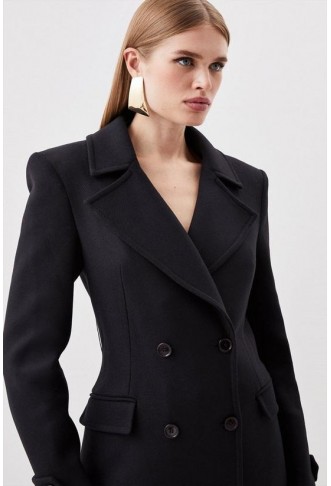 Italian Manteco Wool Double Breasted Tab Detail Belted Longline Coat