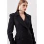 Italian Manteco Wool Double Breasted Tab Detail Belted Longline Coat