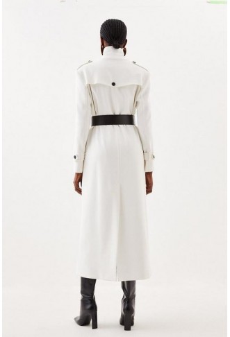 Compact Stretch Belted Double Breasted Maxi Tailored Coat