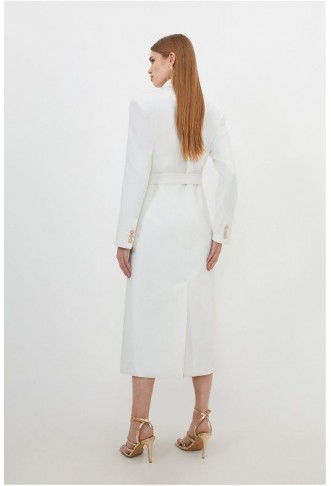 Ivory Compact Stretch Side Tie Detail Midi Coat