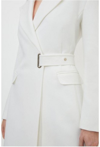 Ivory Compact Stretch Side Tie Detail Midi Coat