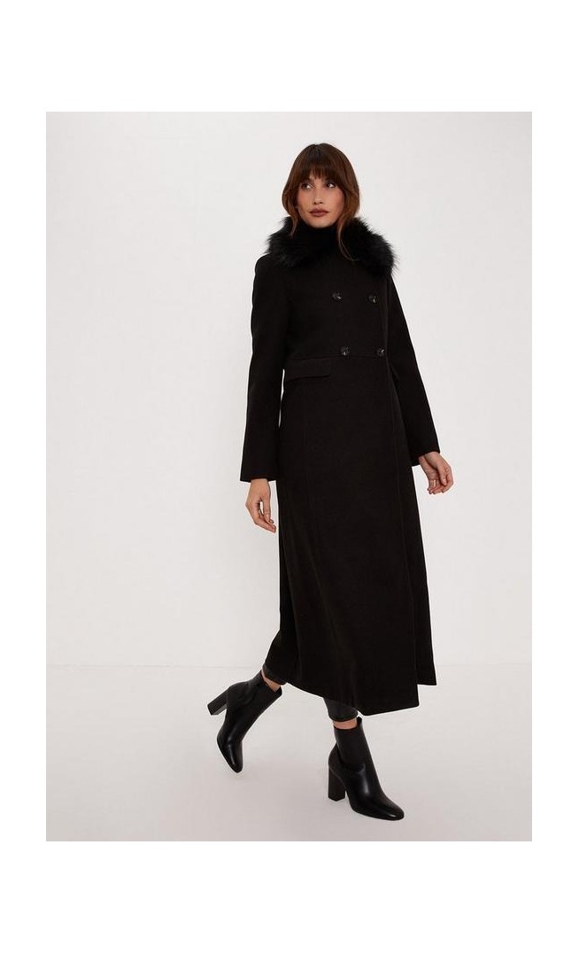 Maxi Length Double Breasted Fur Collar Dolly Coat