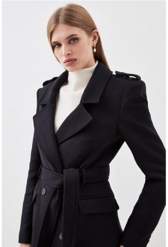 Black Lydia Millen Italian Manteco Wool Blend Belted Double Breasted Coat