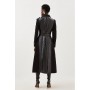 Pu Detail Belted Cotton Maxi Trench Coat