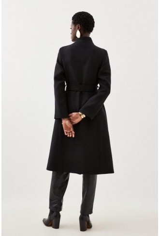 Italian Manteco Wool Button Detail Belted Midi Coat