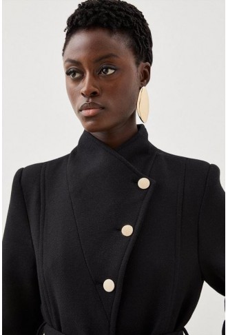 Italian Manteco Wool Button Detail Belted Midi Coat