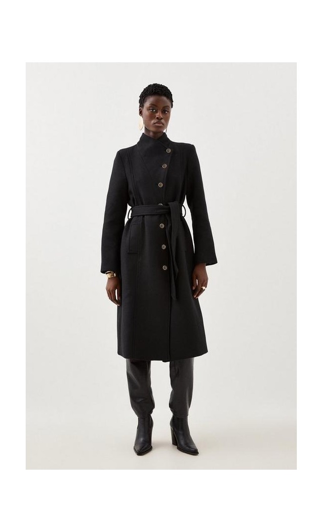 Italian Manteco Wool Button Detail Belted Midi Coat