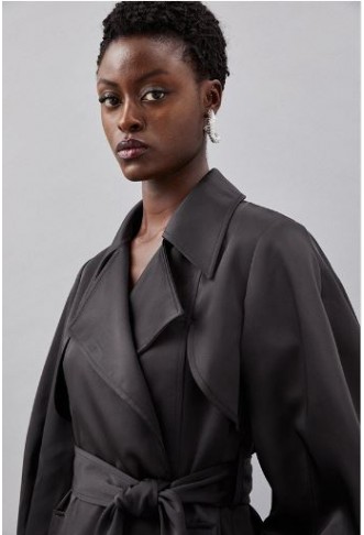 Tailored Satin Storm Flap Detail Maxi Belted Trench Coat