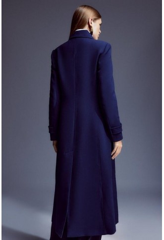 Compact Stretch Double Breasted Stitch Detail Maxi Coat