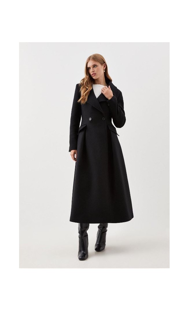 Italian Manteco Wool Blend Tailored Flared Skirt Midaxi Coat