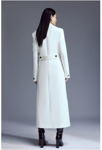 Compact Stretch Double Breasted Full Skirt Midi Coat