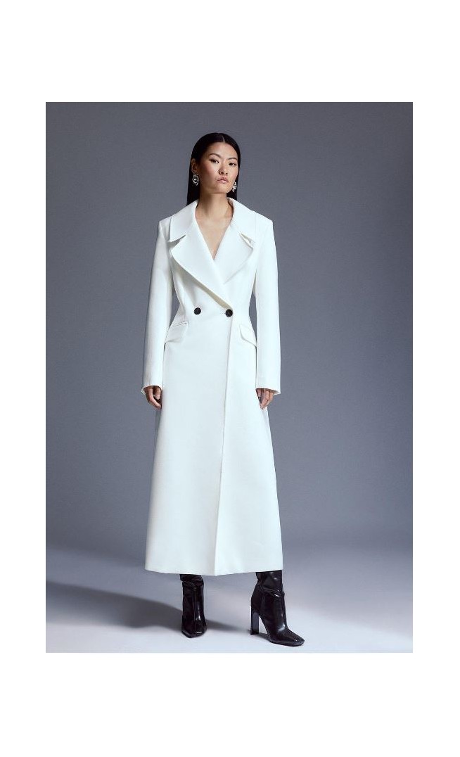 Compact Stretch Double Breasted Full Skirt Midi Coat