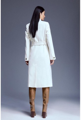 Ivory Italian Manteco Wool Forever Notch Neck Midi Coat