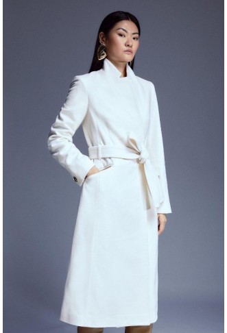 Ivory Italian Manteco Wool Forever Notch Neck Midi Coat