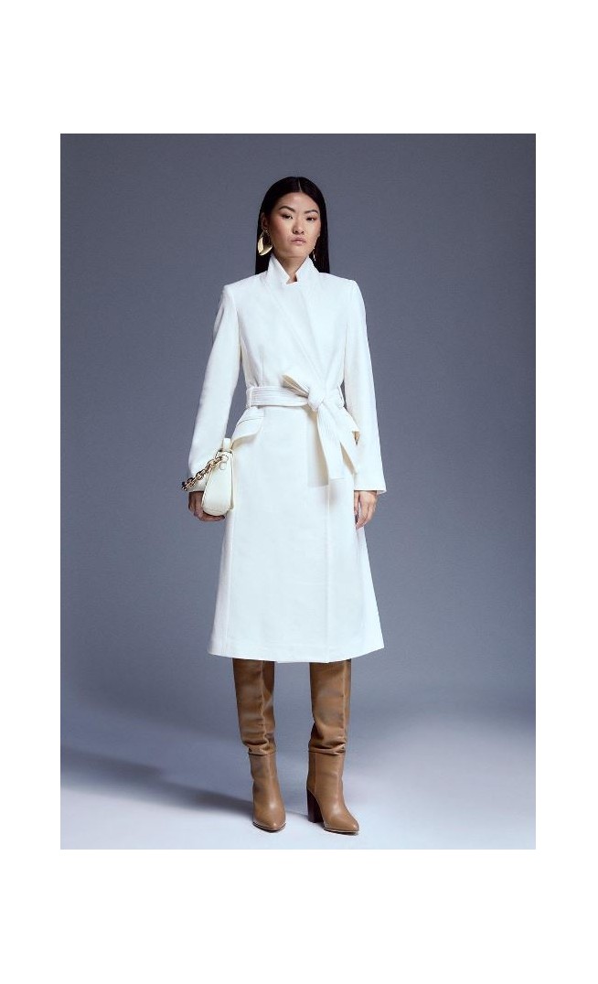 Ivory Italian Manteco Wool Forever Notch Neck Midi Coat