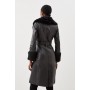 Shearling Cuff And Collar Leather Coat