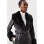 Shearling Cuff And Collar Leather Coat