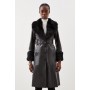 Shearling Cuff And Collar Leather Coat