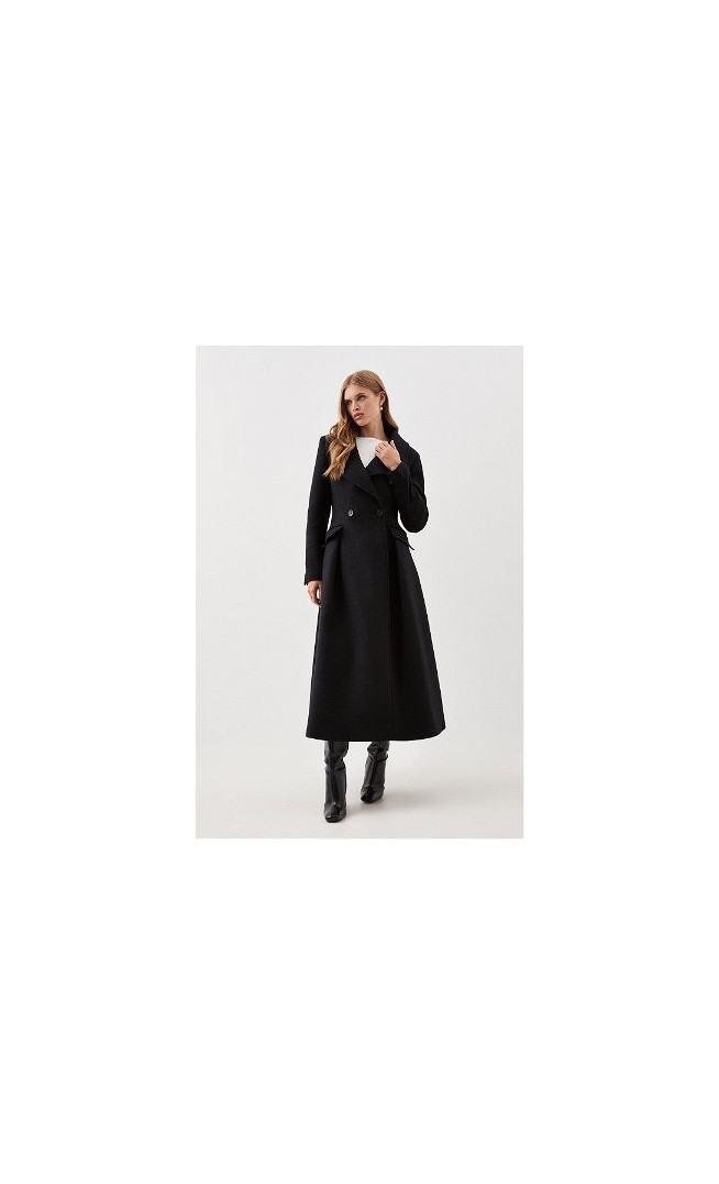 Karen Millen x Lydia Millen - Italian Wool Blend Flared Skirt Midaxi Coat