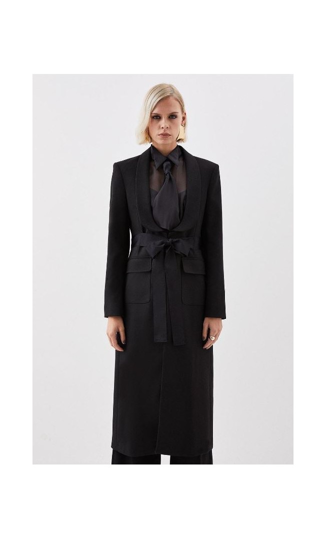 The Founder Premium Twill Tie Waist Detail Maxi Coat