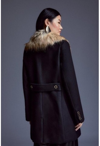 Italian Manteco Wool Mix Faux Fur Collar Short Coat