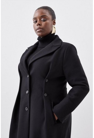 Plus Size Italian Manteco Wool Button Waist Detail Tailored Coat