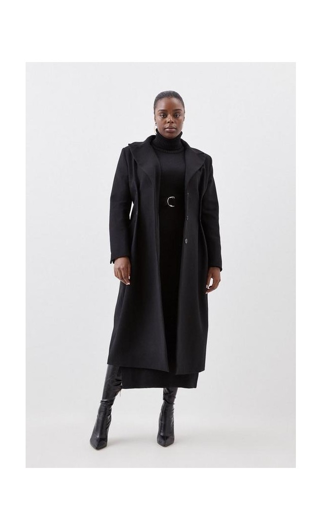 Plus Size Italian Manteco Wool Button Waist Detail Tailored Coat