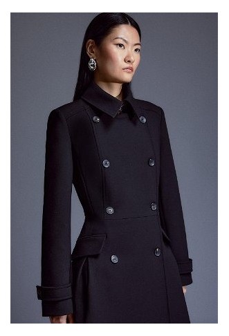 Compact Stretch Double Breasted Pleat Coat