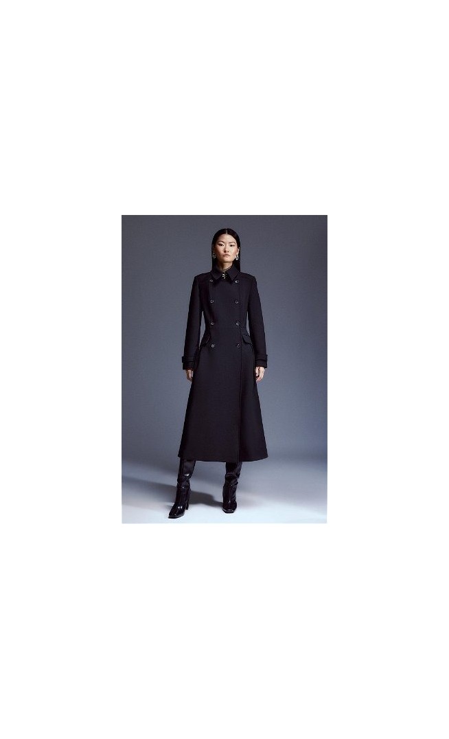 Compact Stretch Double Breasted Pleat Coat