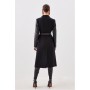 Black Petite Italian Manteco Wool Pu Contrast Detail Belted Coat