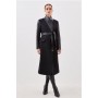 Black Petite Italian Manteco Wool Pu Contrast Detail Belted Coat