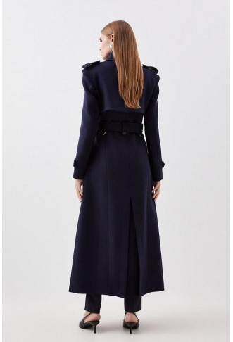 Italian Manteco Wool Blend Belted Maxi Trench Coat