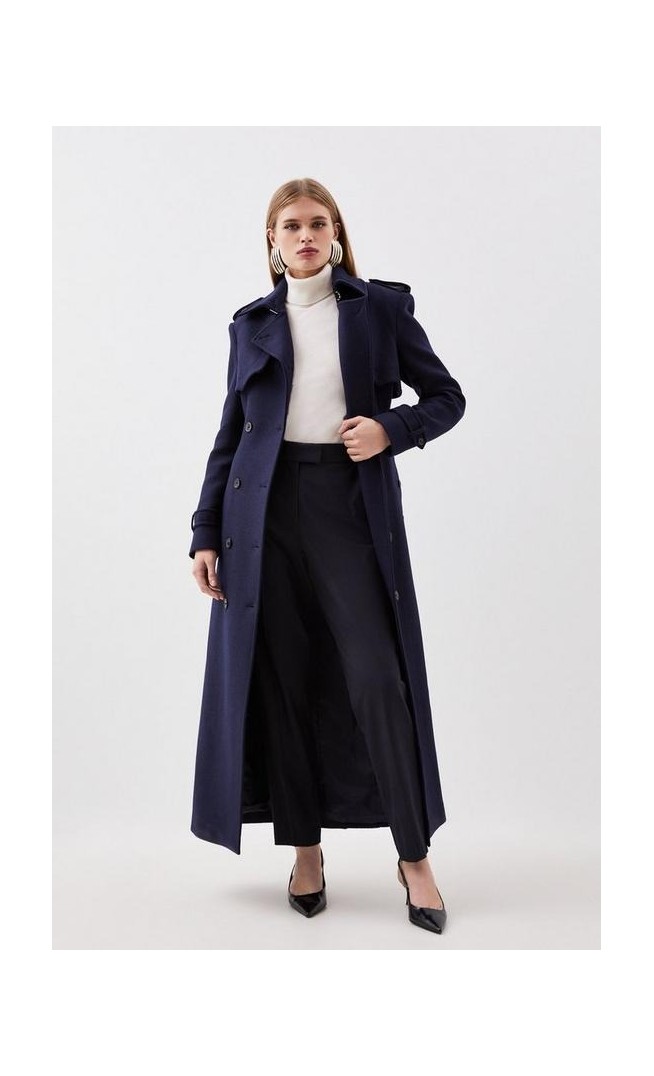 Italian Manteco Wool Blend Belted Maxi Trench Coat