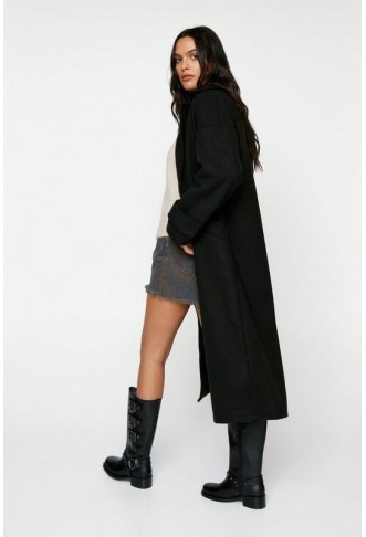 Faux Wool Double Breasted Longline Coat