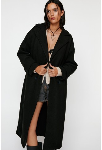 Faux Wool Double Breasted Longline Coat