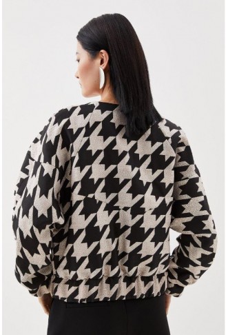 Tailored Houndstooth Jacquard Relaxed Fit Bomber Jacket