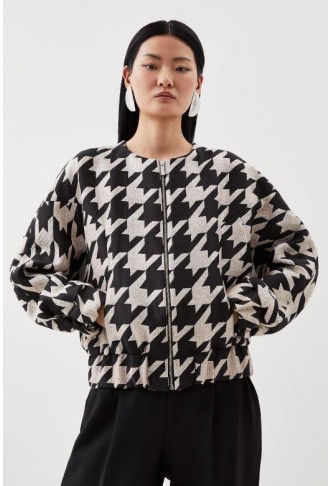 Tailored Houndstooth Jacquard Relaxed Fit Bomber Jacket