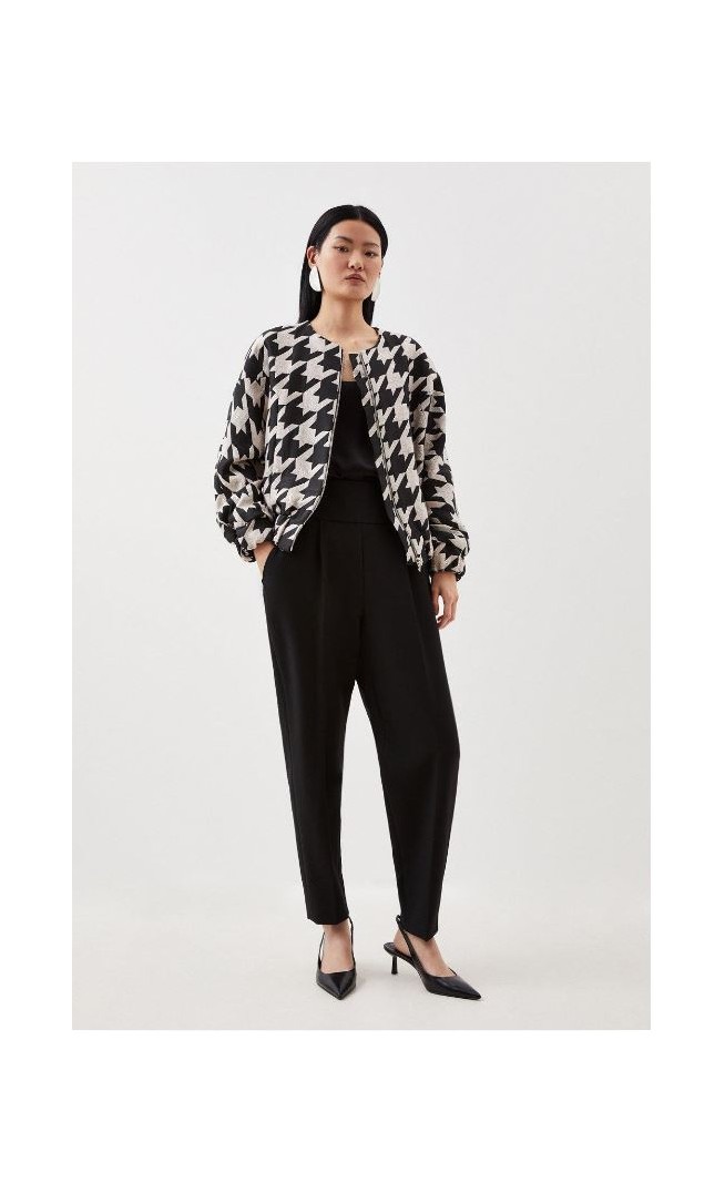 Tailored Houndstooth Jacquard Relaxed Fit Bomber Jacket