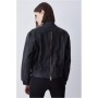 Black Washed Leather Zip Back Bomber Jacket