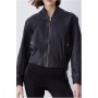 Black Washed Leather Zip Back Bomber Jacket