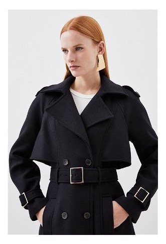 Italian Wool Blend Tailored Belted Trench Coat