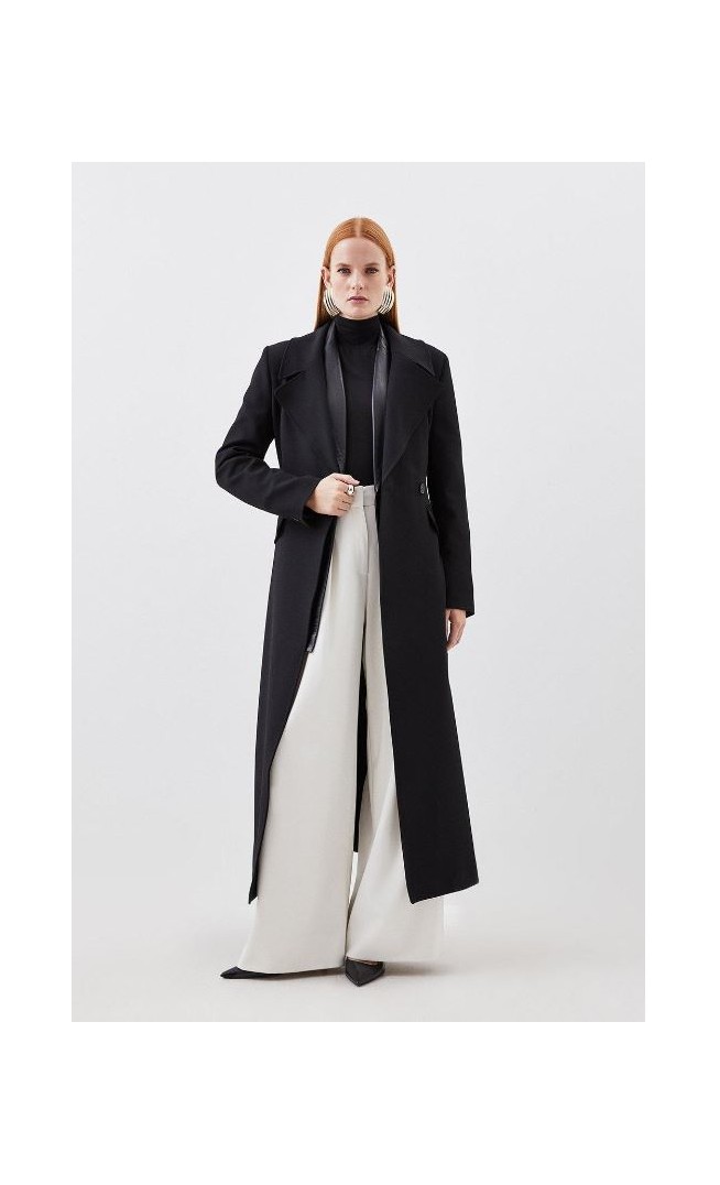 Compact Stretch Double Breasted Full Skirt Midi Coat