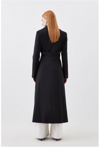 Compact Stretch Double Breasted Full Skirt Midi Coat