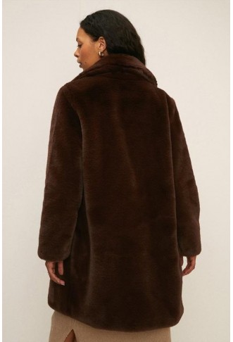 Petite Collared Faux Fur Long Coat