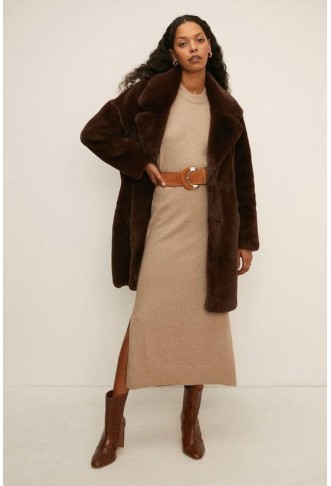 Petite Collared Faux Fur...