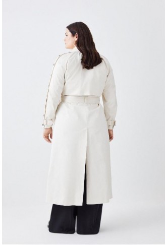 Plus Size Button Detail Belted Maxi Trench Coat